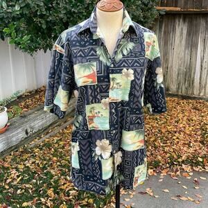 Moda Campia Surfer Tiki Aloha Lounge Wear Hawaiian Button Up Shirt Mens's Small